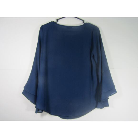 Abbeline Top Womens Medium Blue Whimsical Fairy Bell Sleeve Minimalist Neutral - Picture 2 of 8